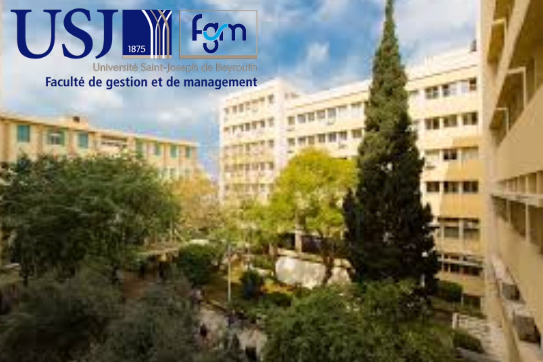 University campus building and courtyard